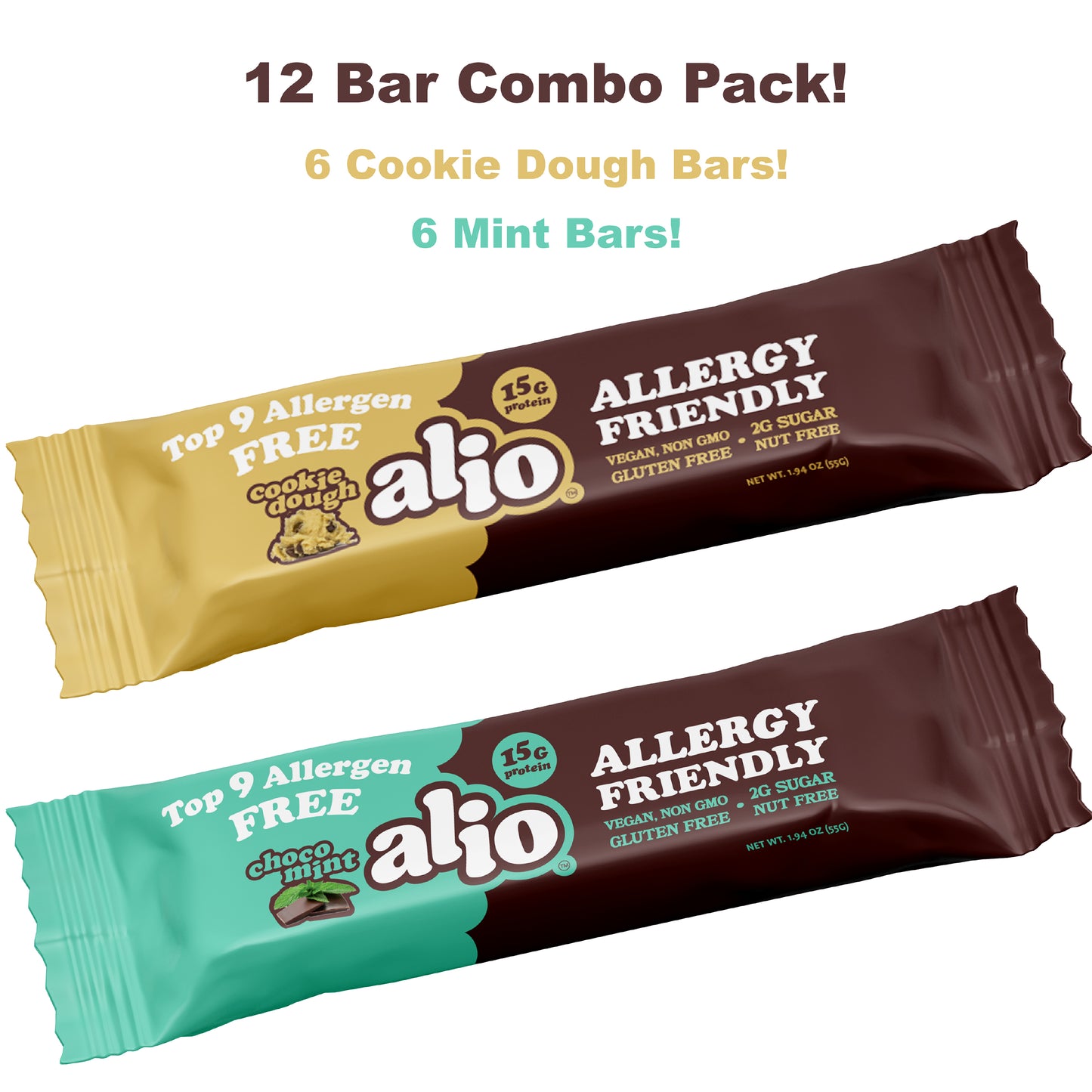 2 Flavor Sampler Pack! 6 Cookie Dough & 6 Mint Bars