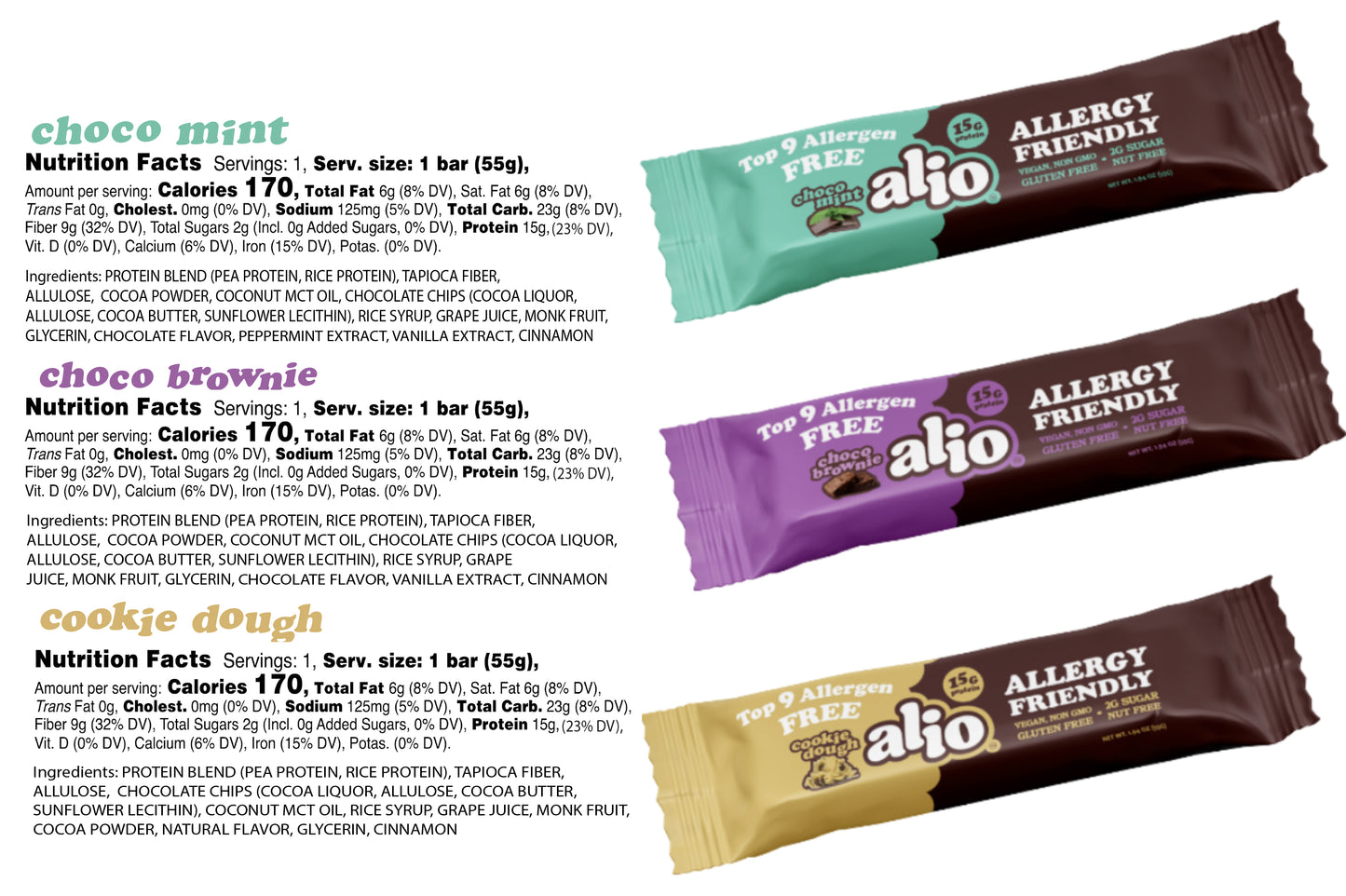 3 Flavor Sampler Pack! 4 Brownie, 4 Mint & 4 Cookie Dough Bars